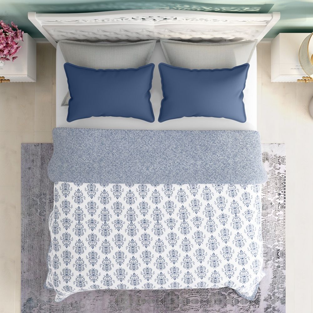 All Season Dohar | Double(90x82 Inch) | 110 GSM | 100% Cotton | Reversible Design | AC Blanket | Susane Blue